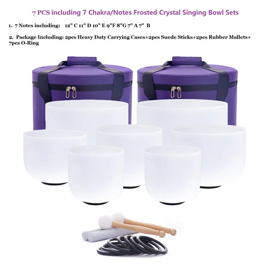 7 Chakra Frosted Crystal Singing Bowl Set