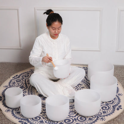 7 Chakra Frosted Crystal Singing Bowl Set